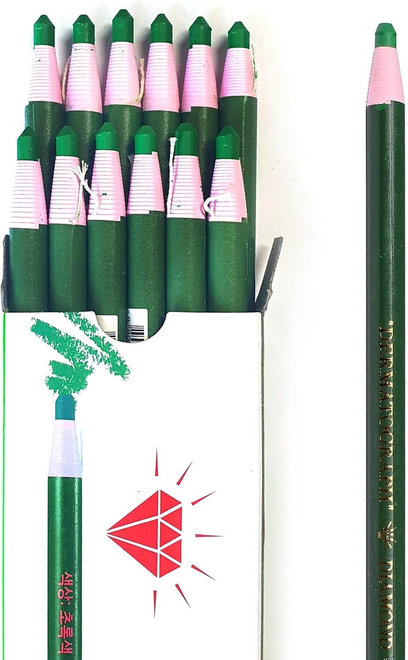 LENITH Korean Glass Markers Grease Pencils Peel-Off Type Grease Pencils China and Porcelin Marker/Wax pencil for Vinyl, Metal, Skin, Paper, window glass, Checking Markers (12 Pencils) Color:Green - Image 1